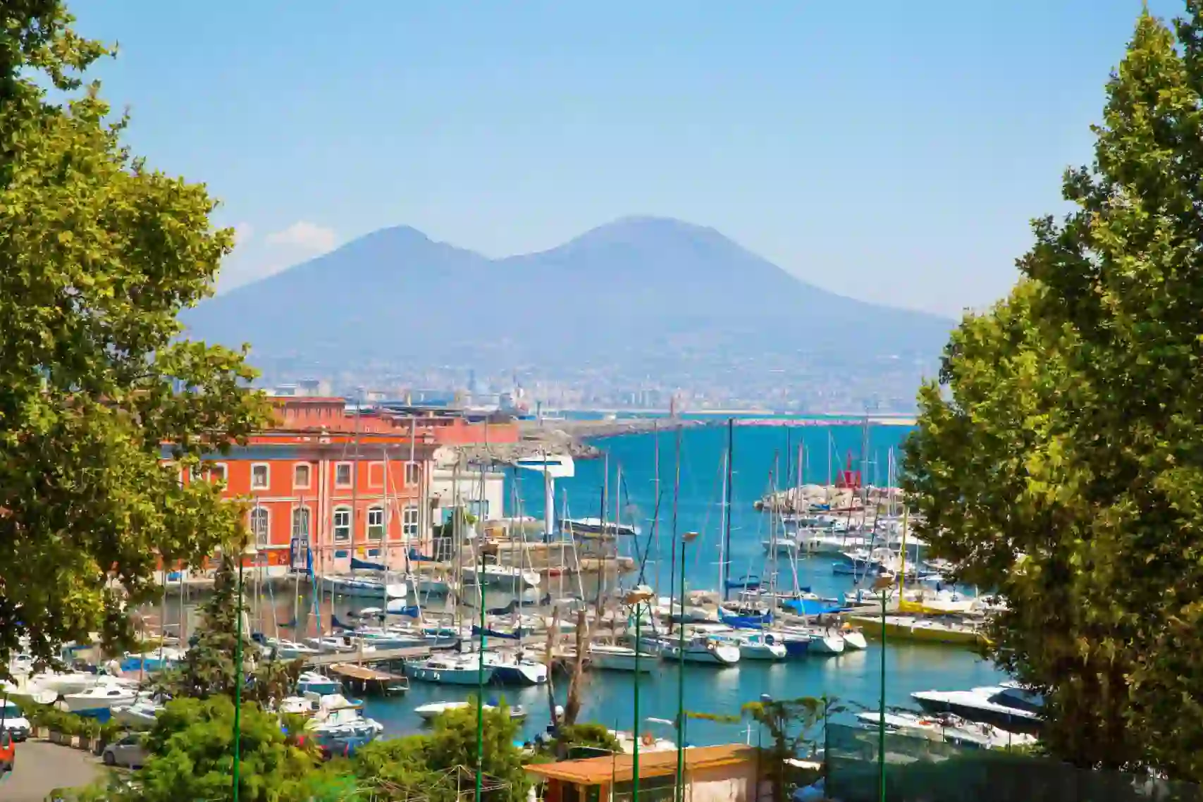 Marina at the Bay of Naples with Mount Vesuvius in the background