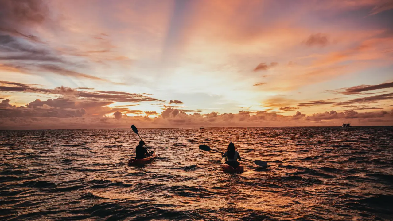 Long Beach Resort, Mauritius, kayaking at sunset