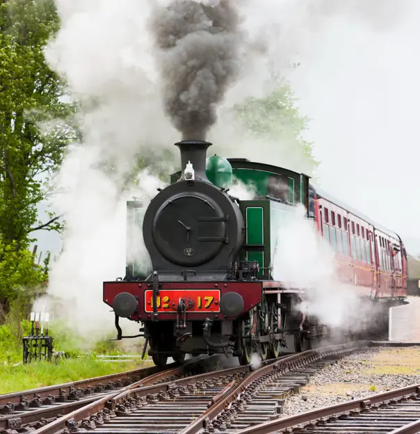 Steam train heading towards camera on Strathspey Railway Highlands