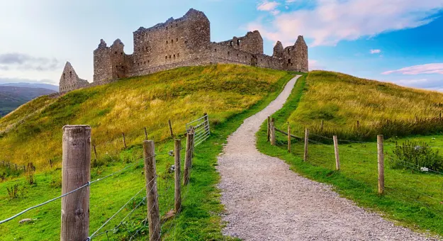 Ruthven Barracks and the path leading up to it