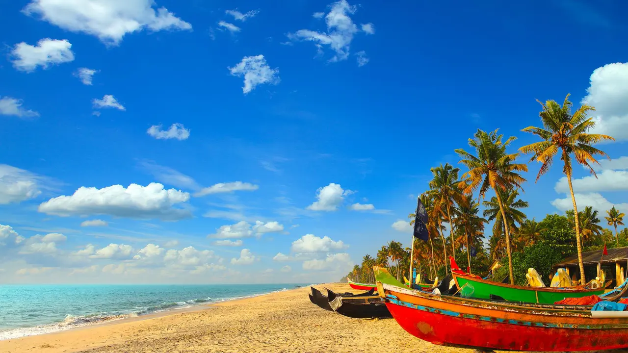 View of beach and boats in Goa