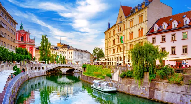 View of river, Ljubljana, Slovenia