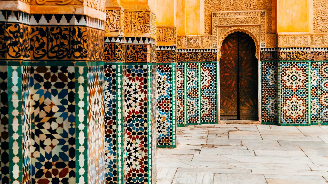 Ornamental tiles in a  Moroccan courtyard 