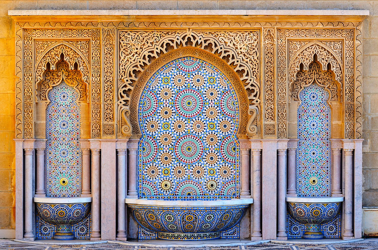 Decorated fountain with mosaic tiles