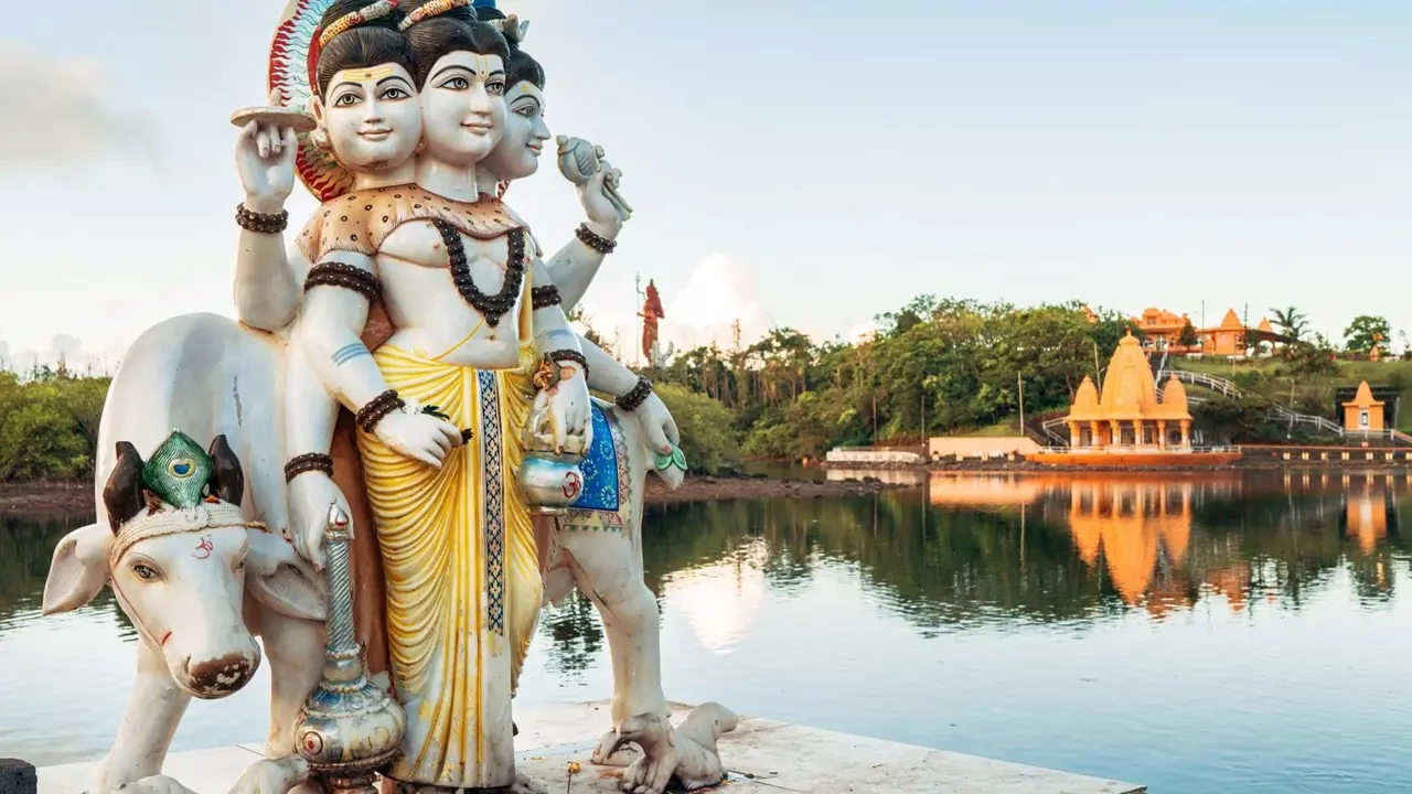 Three gods on Ganga Talao, Mauritius