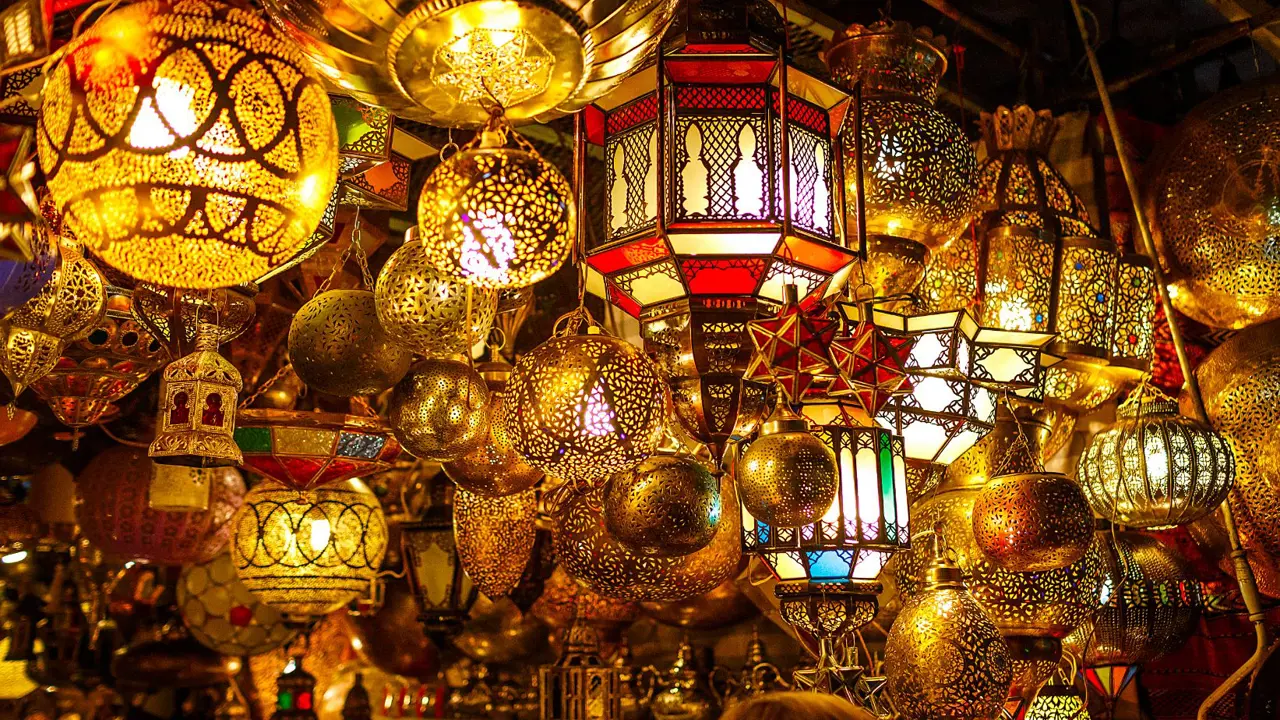  Lanterns and lamps hanging in the market, Marrakesh